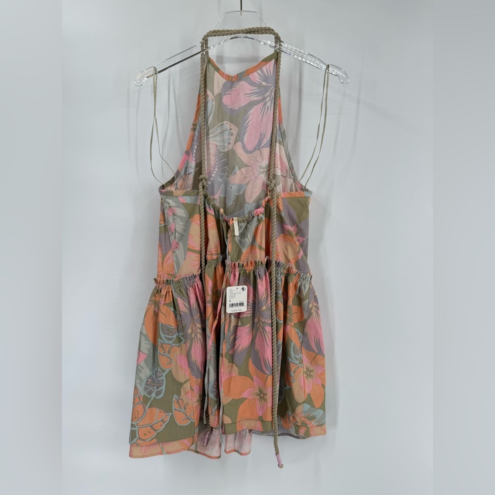 Free People Sz medium Deserted Island Mini Dress‎ Rainforest Floral Tie Rope - Picture 3 of 5